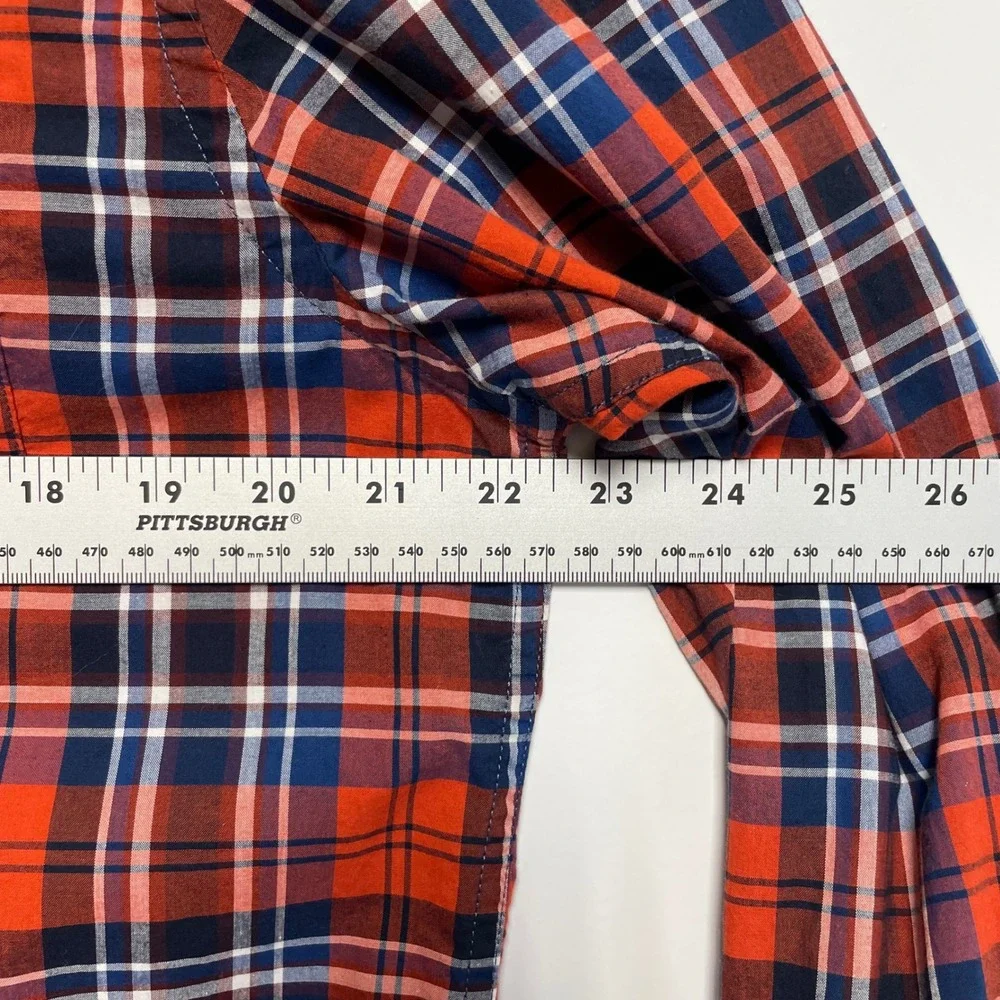 Banana Republic Mens Cotton‎ Plaid Button Down Shirt Untucked Fit Size L Red